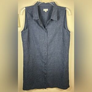 Garnet Hill Shirt Dress Navy Women's 10 LINEN Office Button Down Minimalist